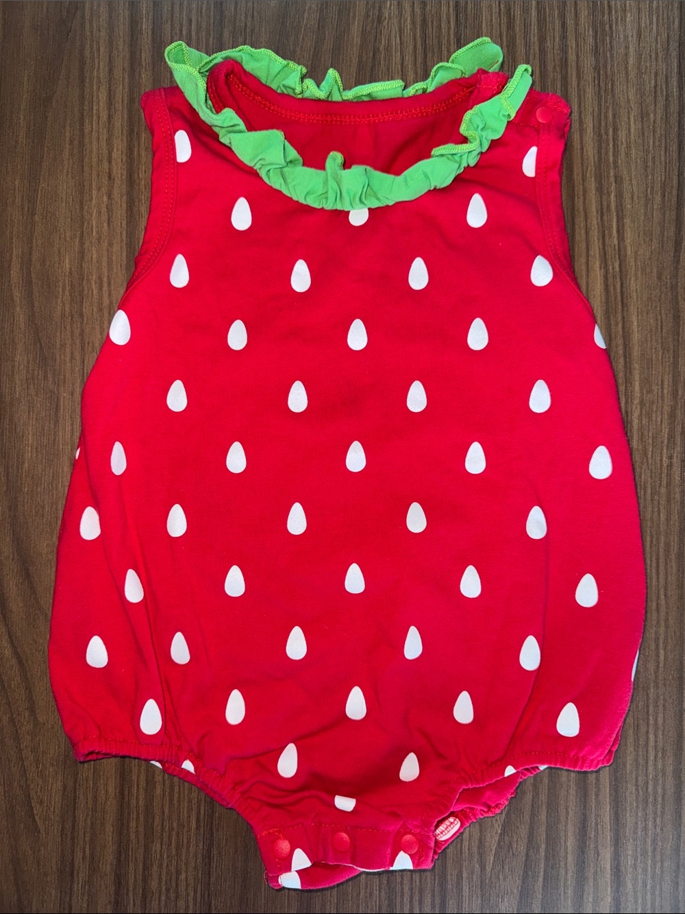 Red Strawberry-Print Baby Romper with Green Ruffle Collar 12-18 months